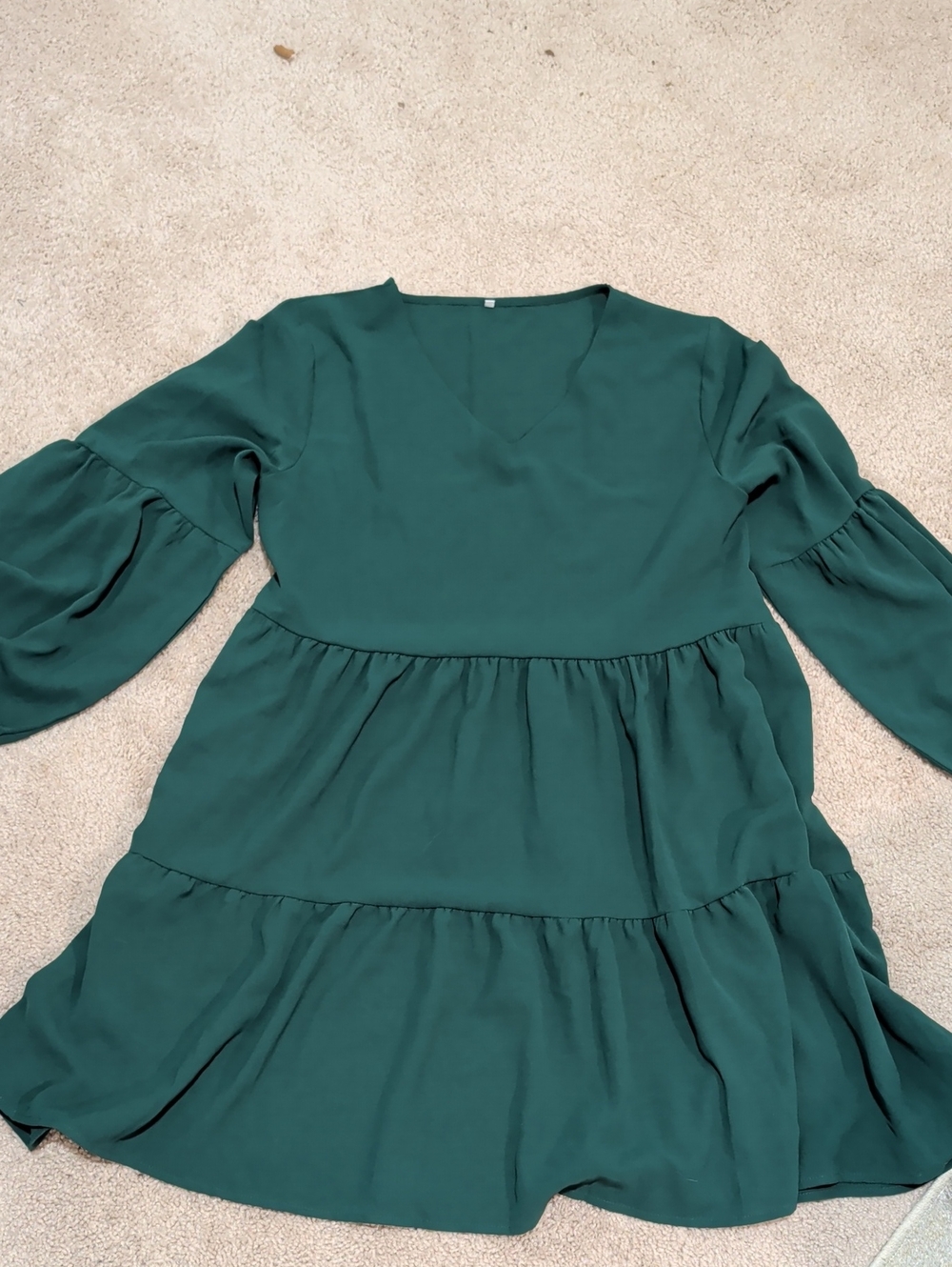 Women’s Green V-Neck Tiered Dress